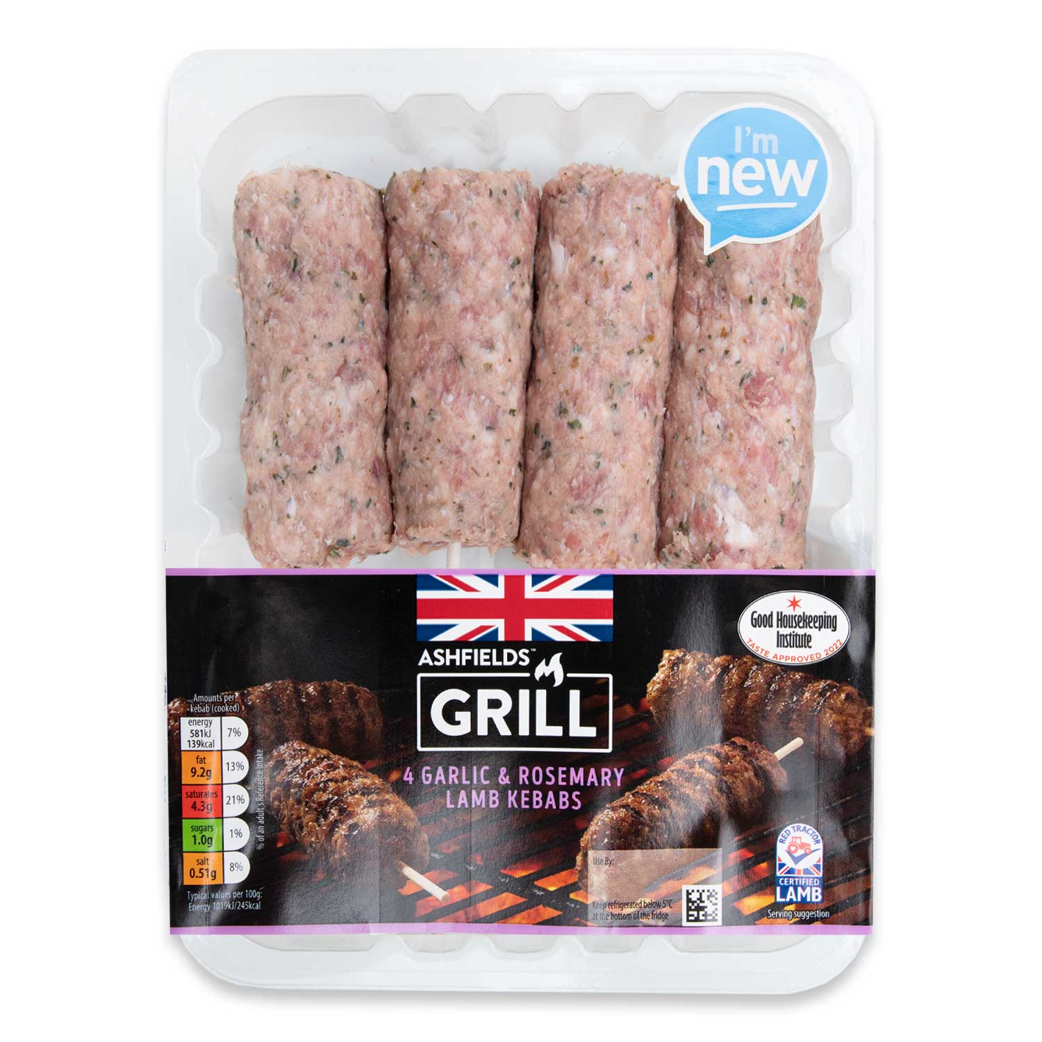 Ashfields Grill Garlic & Rosemary Lamb Kebabs 320g/4 Pack