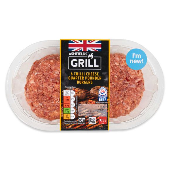 Ashfields Grill Chilli Cheese Quarter Pounder Burgers 681g