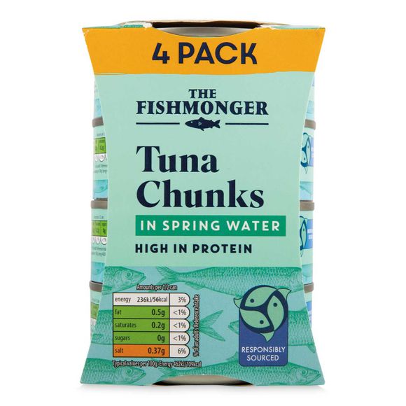 The Fishmonger Tuna Chunks In Spring Water 4x145g (4x102g Drained)