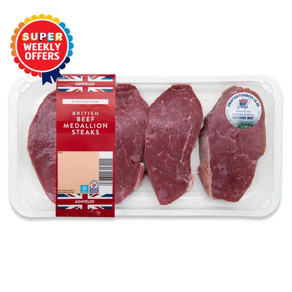 Ashfields 21 Day Matured British Beef Medallion Steaks 700g/4 Pack