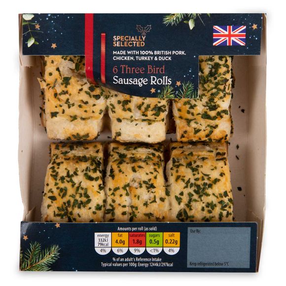 Specially Selected Three Bird Sausage Rolls 160g/6 Pack