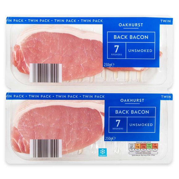 Oakhurst Unsmoked Back Bacon 2x250g/14 Pack