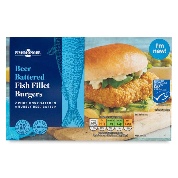 The Fishmonger Beer Battered Fish Burgers 227g