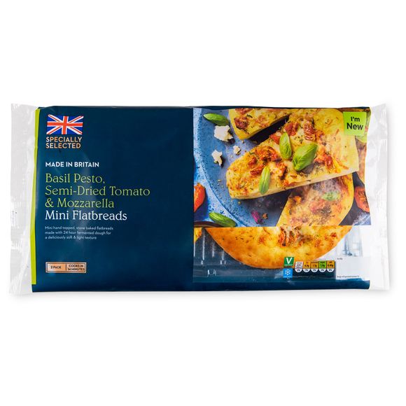 Specially Selected Basil Pesto, Semi-dried Tomato & Mozzarella Mini Flatbread 250g/2 Pack