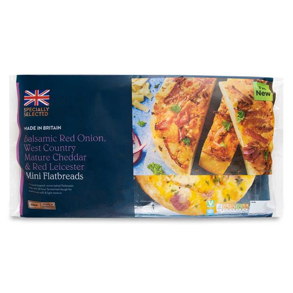 Specially Selected Balsamic Red Onion, West Country Mature Cheddar & Red Leicester Mini Flatbreads 250g/2 Pack