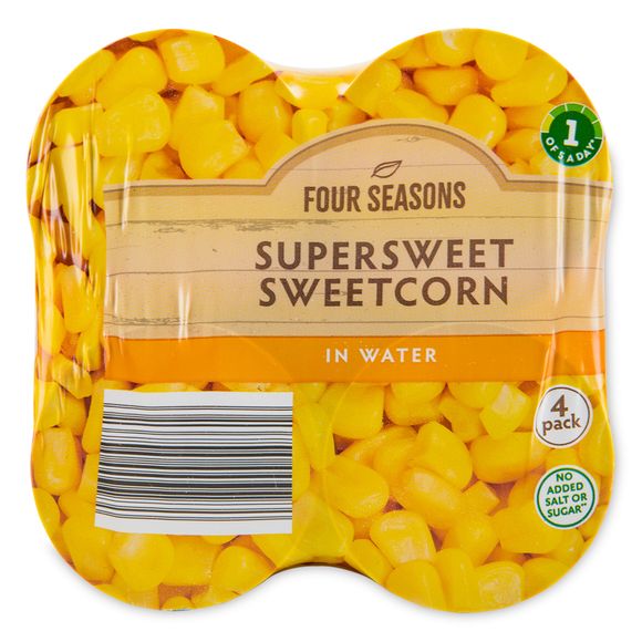 Four Seasons Supersweet Sweetcorn In Water 4x150g (4x140g Drained)