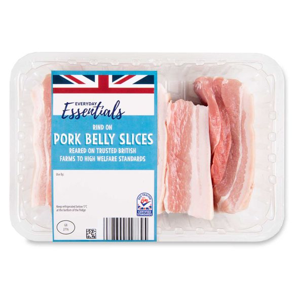 Everyday Essentials Pork Belly Slices With Rind On 500g