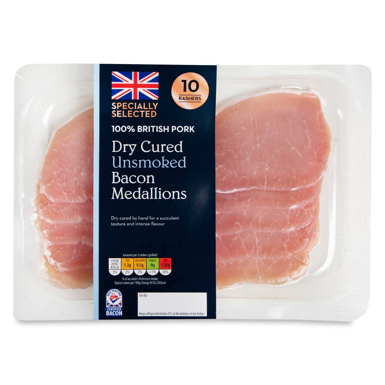 Specially Selected Dry Cured Unsmoked Bacon Medallions 200g/10 Pack*