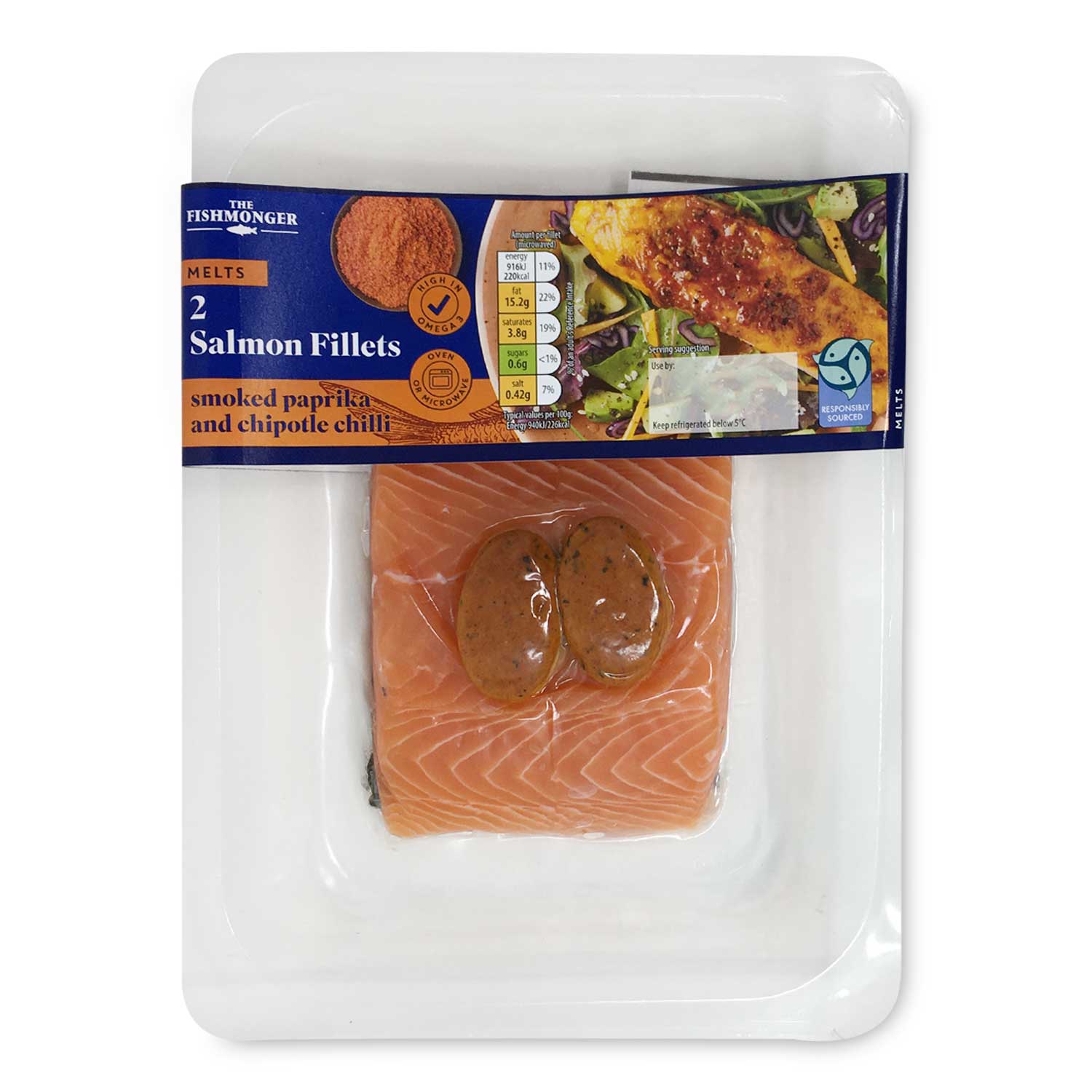 The Fishmonger Scottish Salmon Fillets With Smoked Paprika & Chipotle Chilli 220g/2 Pack