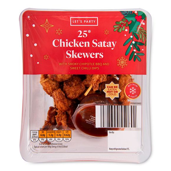 Let's Party Chicken Satay Skewers With Smoky Chipotle BBQ & Sweet Chilli Dips 260g