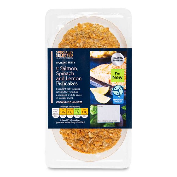 Specially Selected Rich & Zesty Salmon, Spinach And Lemon Fishcakes 290g/2 Pack