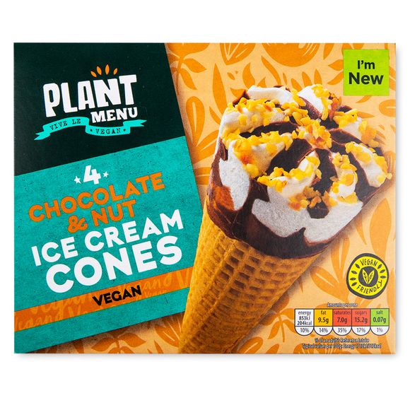 Plant Menu Chocolate & Nut Vegan Ice Cream Cones 4x65g