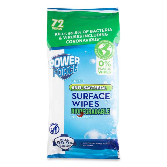 Powerforce Fresh Antibacterial Surface Wipes Biodegradable 72 Wipes