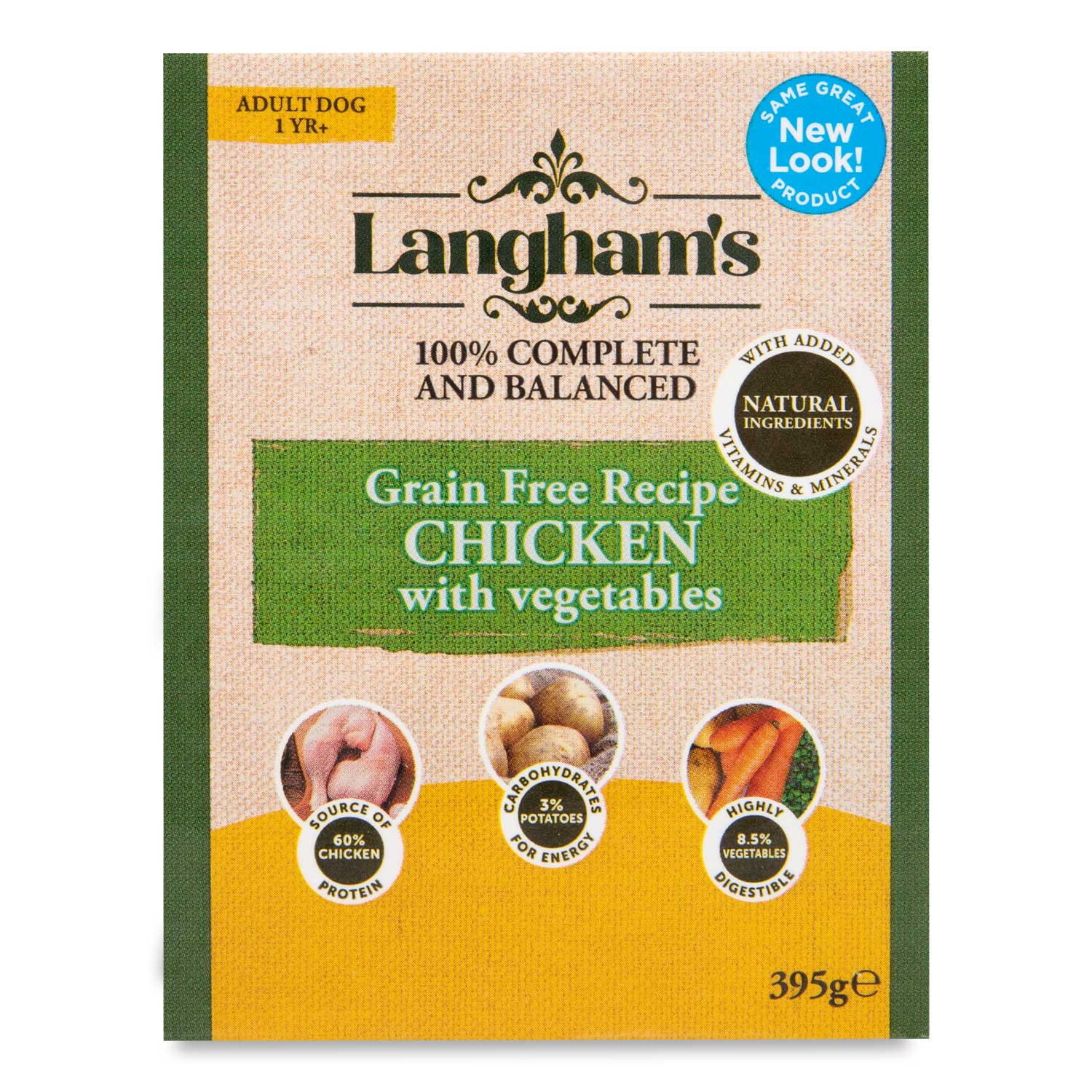 Langham's Grain Free Chicken Dog Food With Potato And Vegetables 395g