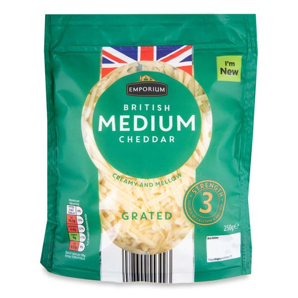 Emporium British Medium Grated Cheddar Cheese 250g