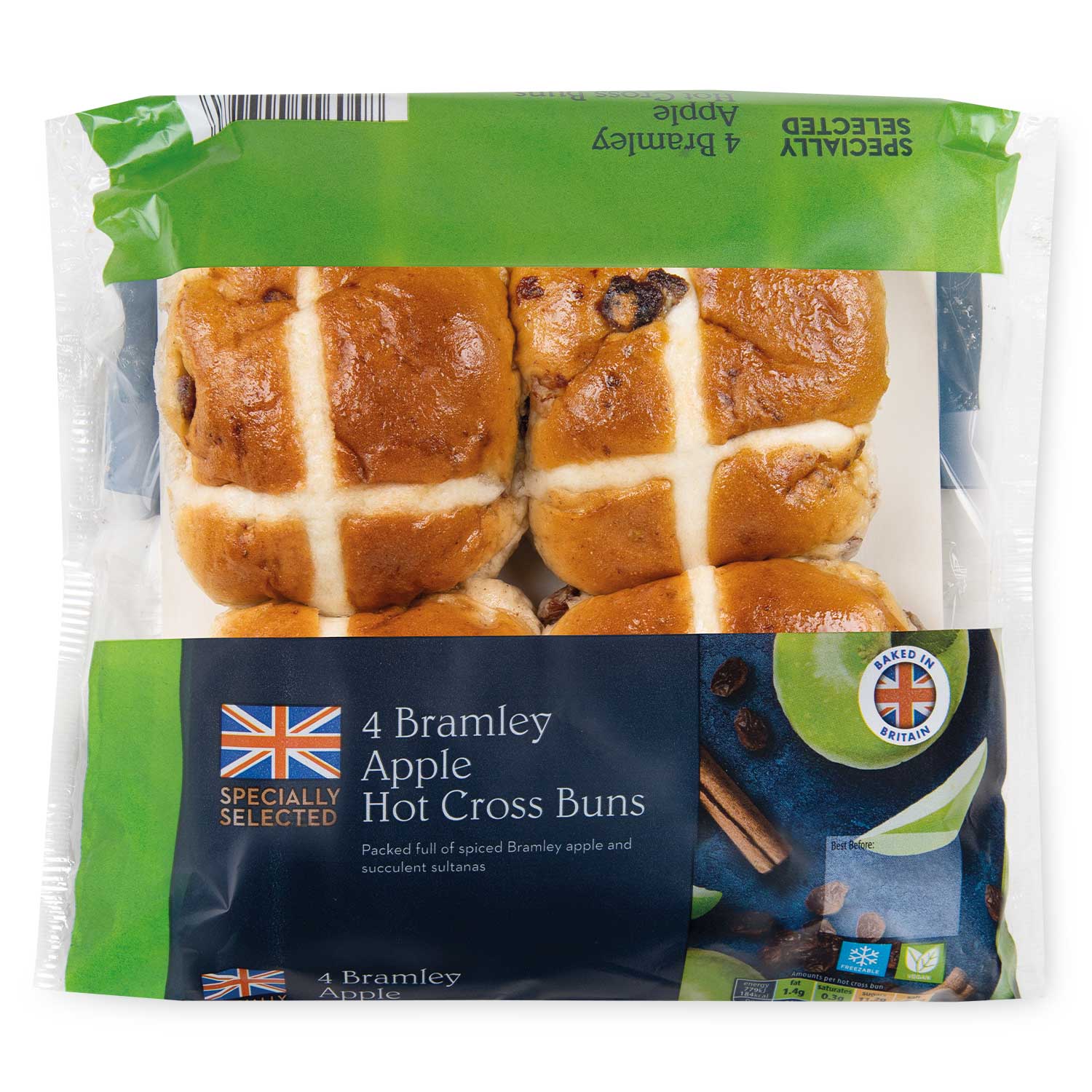 Specially Selected Bramley Apple Hot Cross Buns 280g/4 Pack