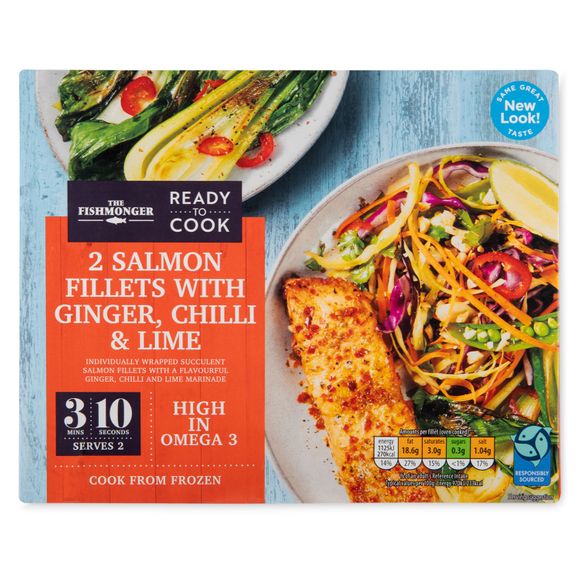 The Fishmonger Atlantic Salmon Fillets With Ginger, Chilli & Lime Marinade 250g/2 Pack