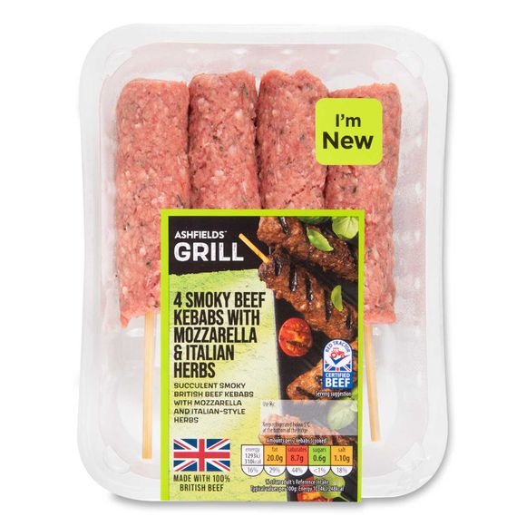 Ashfields Grill Smoky Beef Kebabs With Mozzarella & Italian Herbs 320g/4 Pack