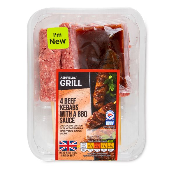 Ashfields Grill Beef Kebabs With BBQ Sauce 320g/4 Pack