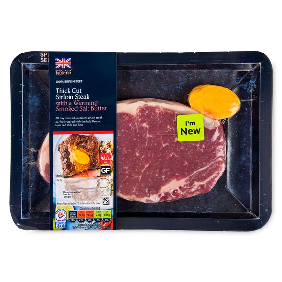 Specially Selected Thick Cut Sirloin Steak With A Warming Smoked Salt Butter 320g