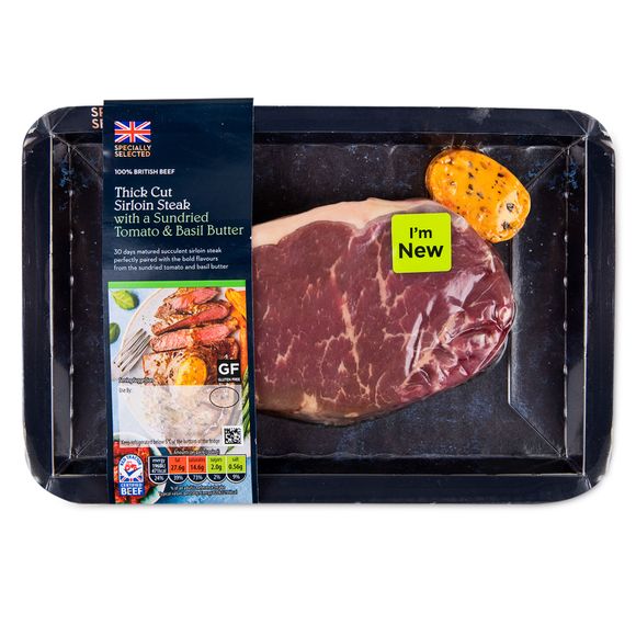 Specially Selected Thick Cut Sirloin Steak With A Sundried Tomato & Basil Butter 320g