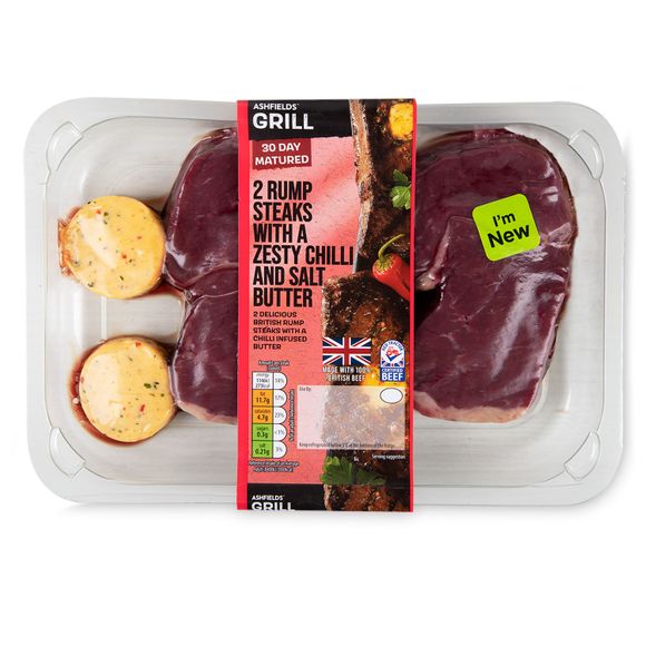 Ashfields Grill Rump Steaks With A Zesty Chilli & Salt Butter 400g