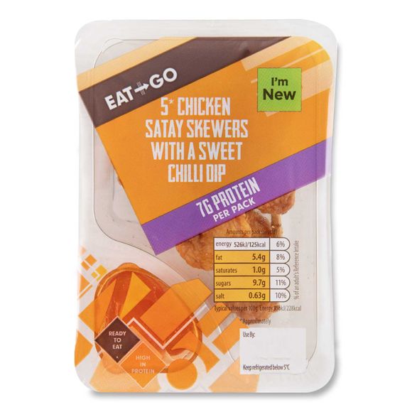 Eat & Go Chicken Satay Skewers With A Sweet Chilli Dip 55g/5 Pack