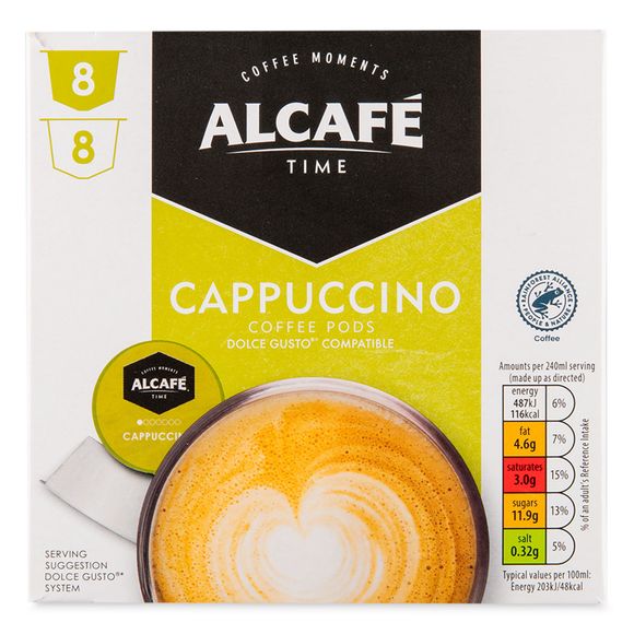 Alcafé Cappuccino Coffee Pods 186g/8 Pack