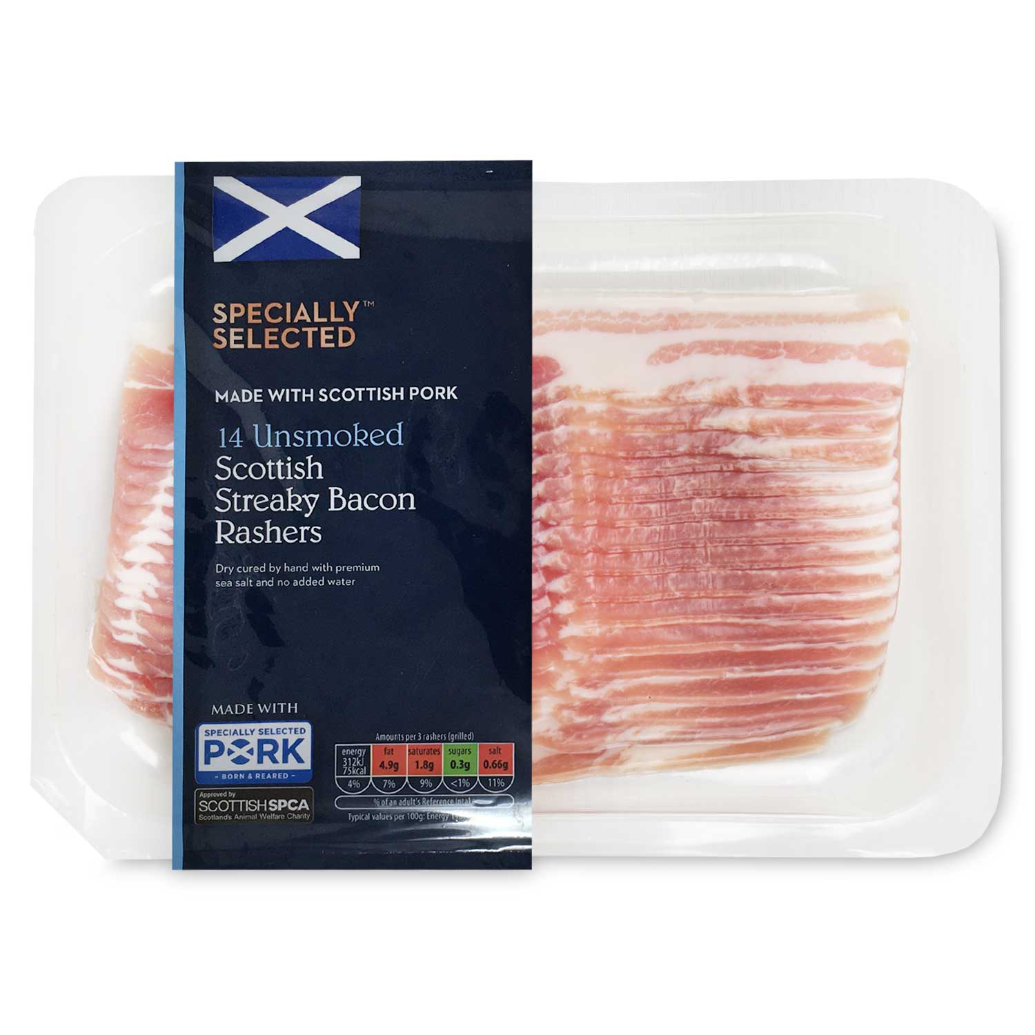 Specially Selected Scottish Unsmoked Streaky Bacon Rashers 220g/14 Pack