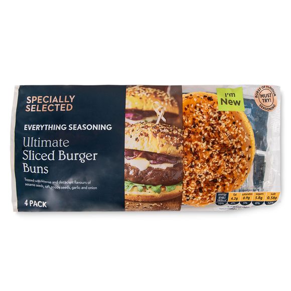 Specially Selected Everything Seasoning Ultimate Sliced Burger Buns 250g/4 Pack