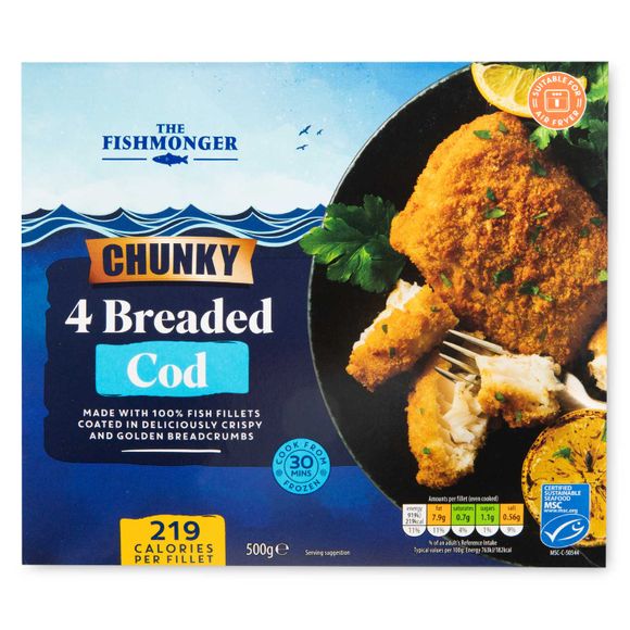 The Fishmonger Chunky Breaded Cod Fillets 500g/4 Pack