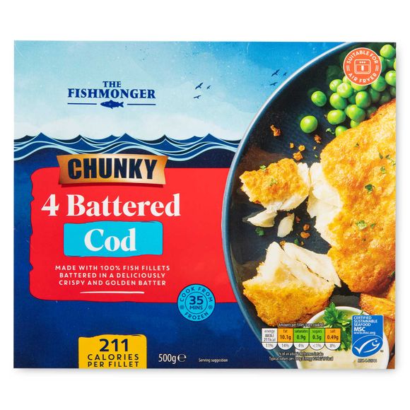 The Fishmonger Chunky Battered Cod Fillets 500g/4 Pack