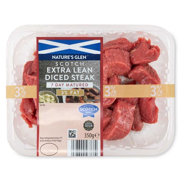 Nature's Glen 7 Day Matured Extra Lean Diced Steak 350g