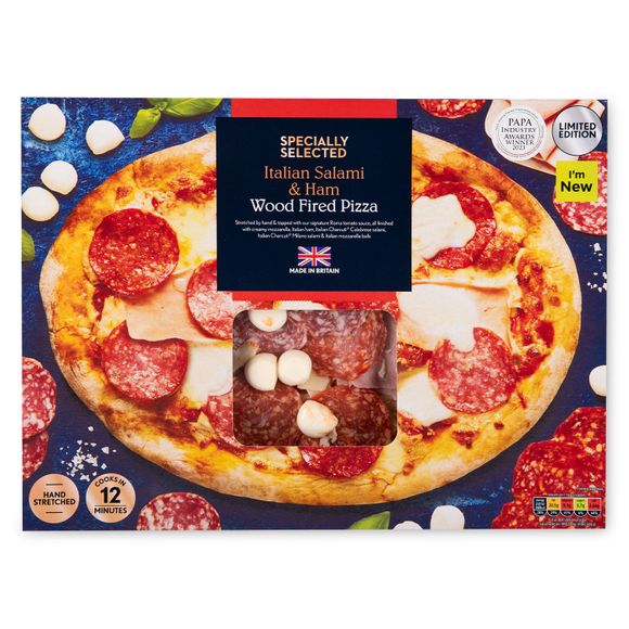 Specially Selected Italian Salami & Ham Woodfired Pizza 492g