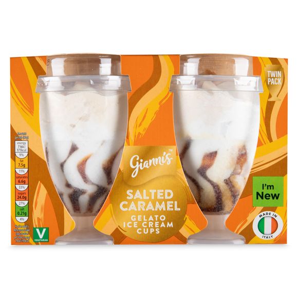 Gianni's Salted Caramel Gelato Ice Cream Cups 2x90g