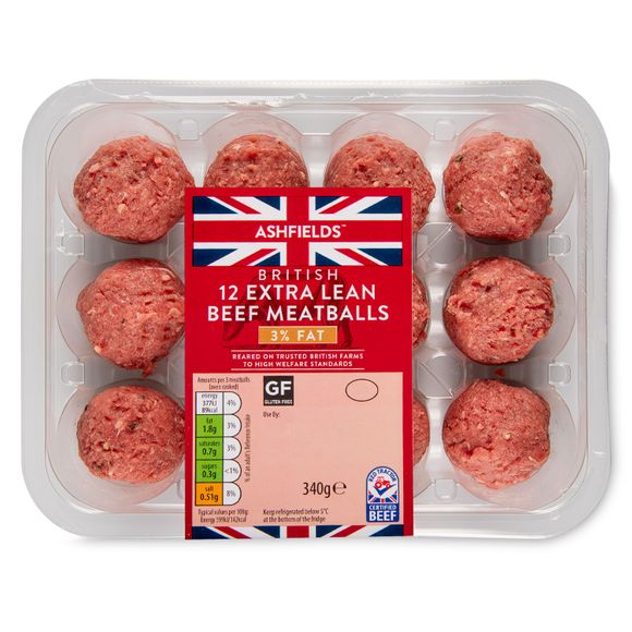 Ashfields British Extra Lean Beef Meatballs 340g/12 Pack