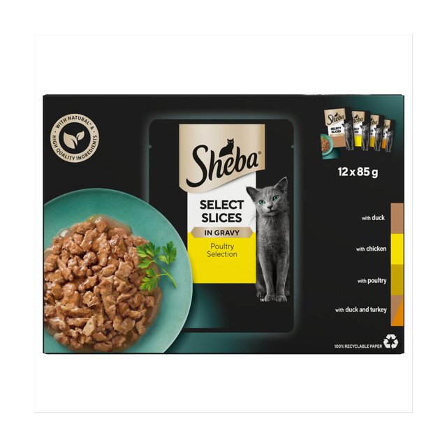 Sheba Select Slices Cat Food Pouches Poultry In Gravy 12 x 85g