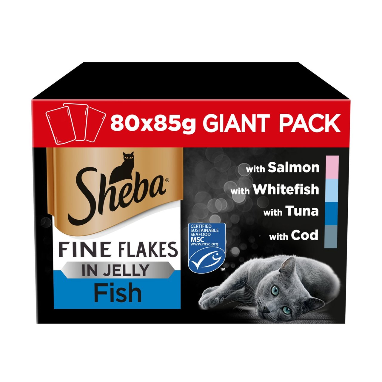 Sheba Fine Flakes Cat Food Pouches MSC Fish in Jelly Giant Pack 