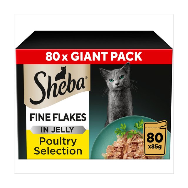 Sheba Fine Flakes Cat Food Pouches Poultry in Jelly Giant Pack  80 x 85g