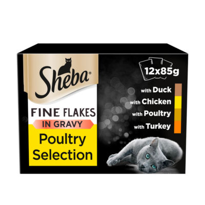 Sheba Fine Flakes Adult Wet Cat Food Pouches Poultry Selection in Gravy