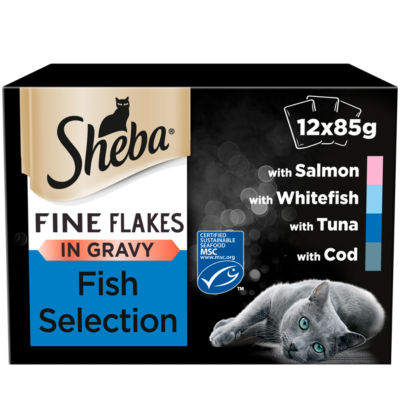 Sheba Fine Flakes Cat Food Pouches Fish in Gravy 12 x 85g