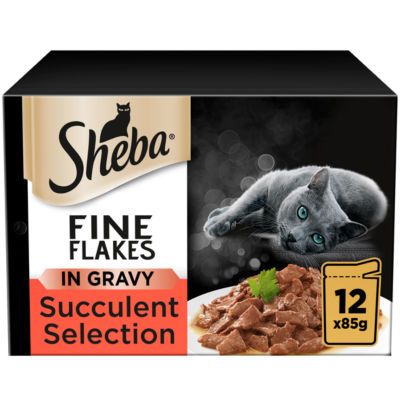 Sheba Fine Flakes Cat Food Pouches Succulent Selection in Gravy  12 x 85g