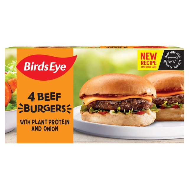 Birds Eye Beef Burgers with Plant Protein & Onion x4 227g