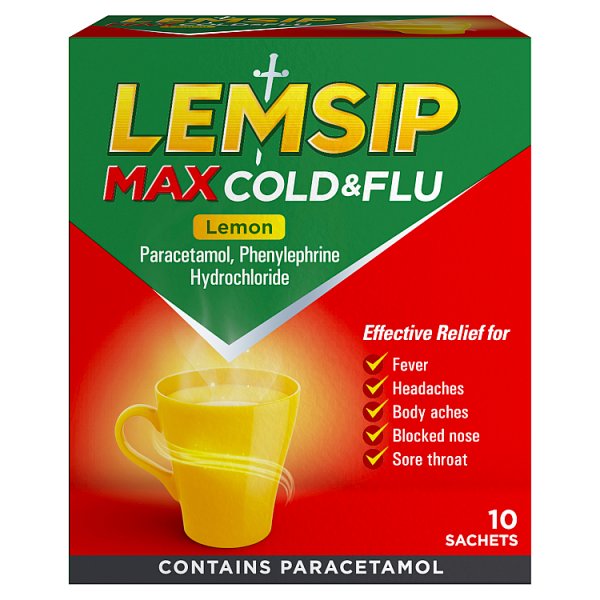 Lemsip Max Cold & Flu Lemon Powder for Oral Solution 10 Sachets 10 per pack