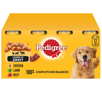 Pedigree Adult Wet Dog Food Tins Mixed in Gravy