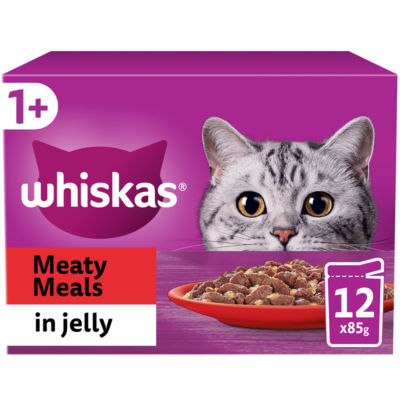 Whiskas 1+ Meaty Meals Adult Wet Cat Food Pouches in Jelly 12 x 85g