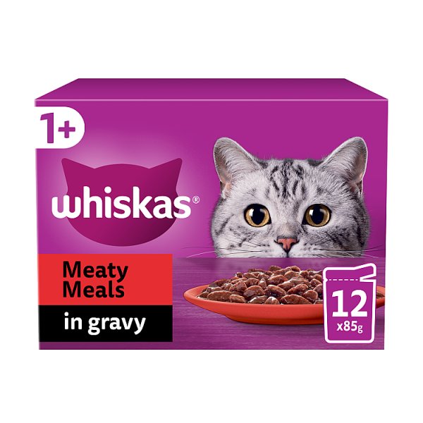 Whiskas 1+ Adult Wet Cat Food Pouches Meaty Meals in Gravy