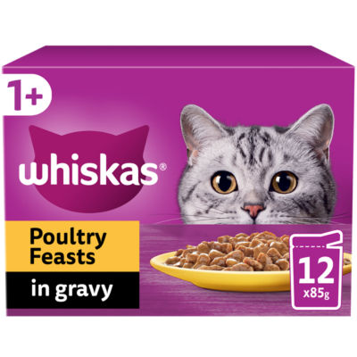 Whiskas 1+ Poultry Feasts Adult Wet Cat Food Pouches in Gravy 12 x 85g