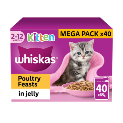 Whiskas 2-12 Months Cat Pouches Poultry Feasts In Jelly  40 x 85g