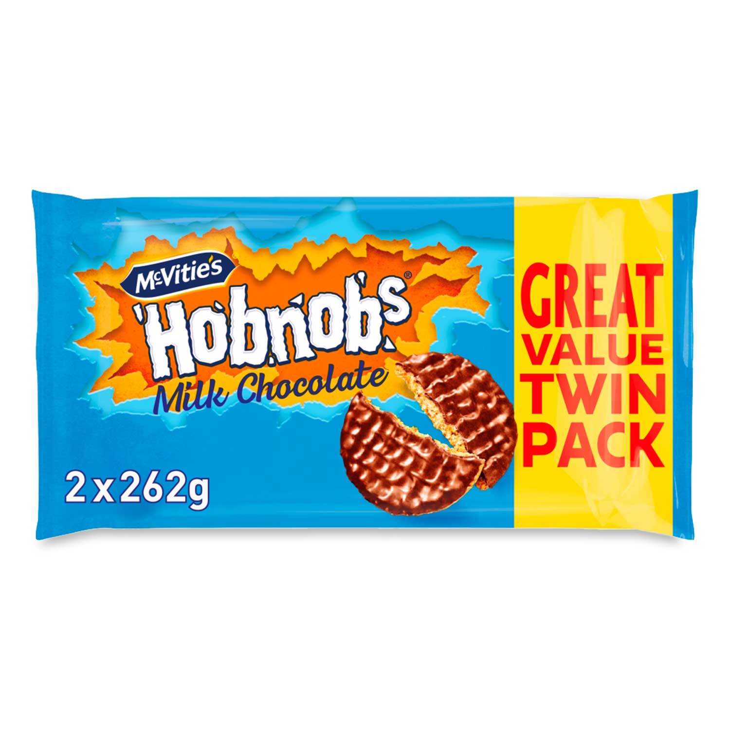 McVitie's Hobnob's The Oaty One Milk Chocolate Biscuits Twin Pack 2 x 262g, 524g